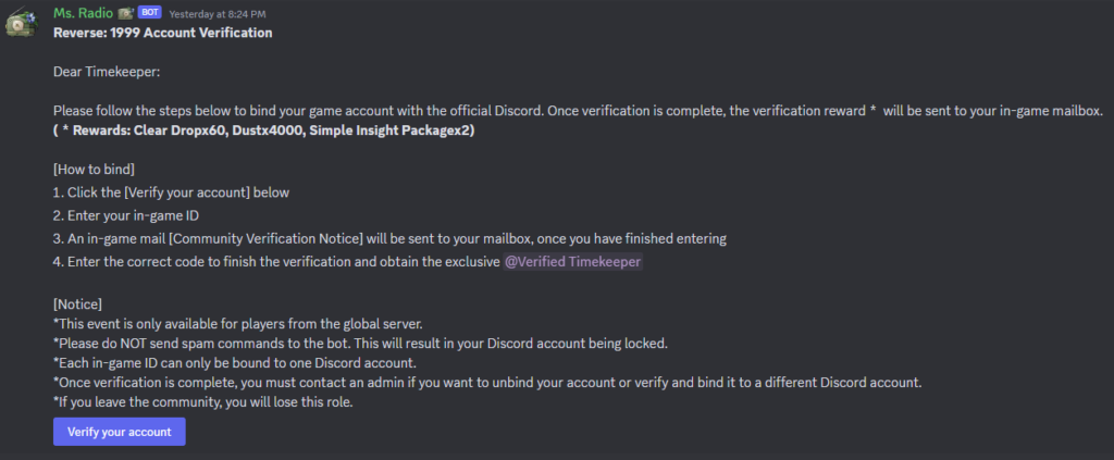 how do I verify for the discord server social rewards? - Combat Warriors