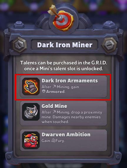 Recommended talent: Dark Iron Armaments