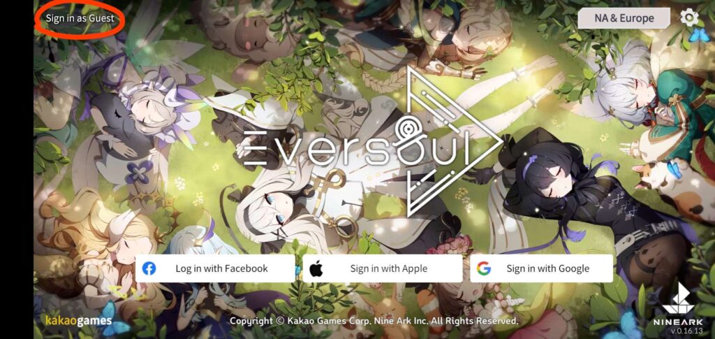 Eversoul Sign in as Guest
